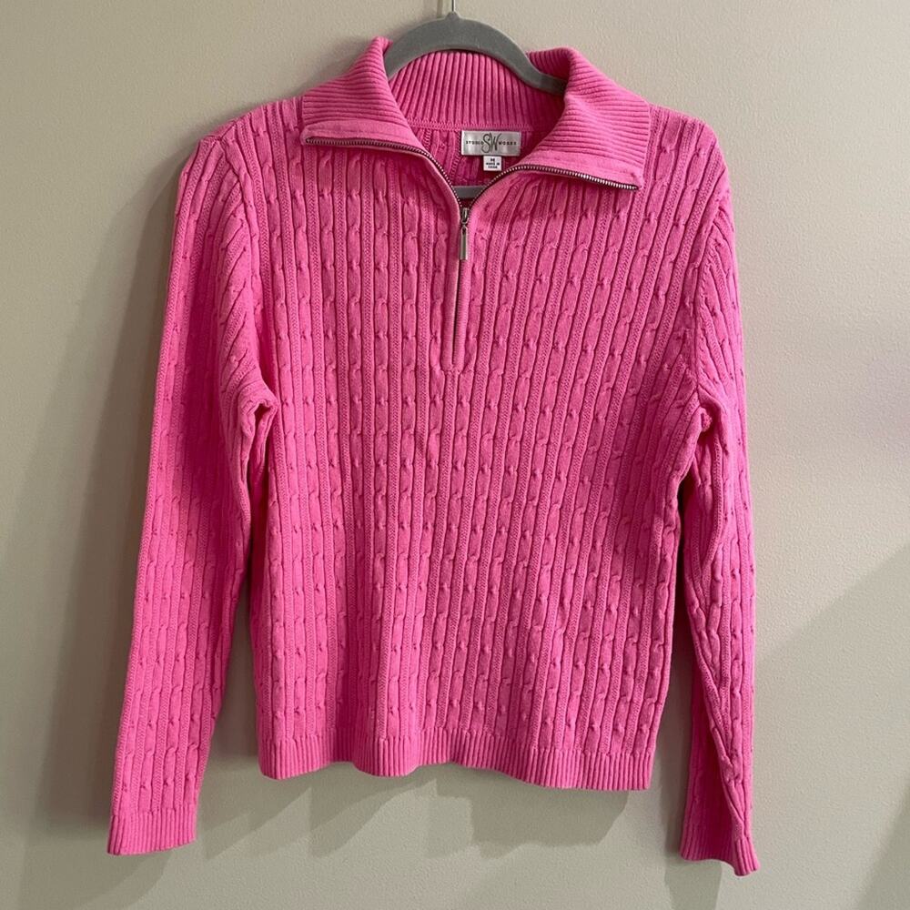 Vintage Studio Works Pink Cable Knit Quarter Zip Sweater